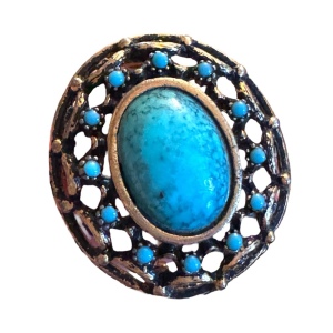 Vintsge gold brassy finish domed faux turquoise cabachon brooch