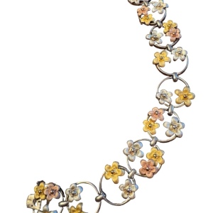 Fancy colorful tri color sterling silver 925 flower link bracelet