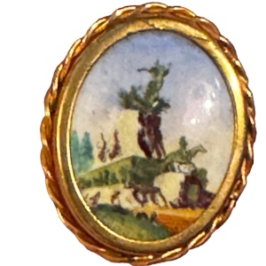 Vintage hand painted ceramic style cameo Cerro De La Gloria Mountain painting