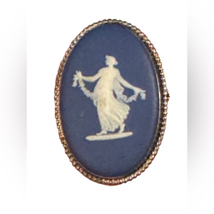 Wedgwood England Brooch 925 Sterling Silver Jasper Cameo Blue Vintage