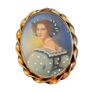 Vintage hand painted lady cameo gold filled brooch