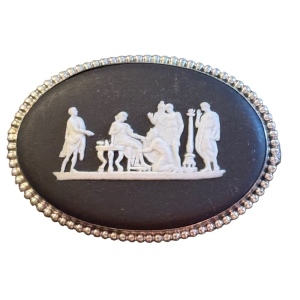 Wedgewood Scene Brooch Sterling Silver and Black Jasperware, English hallmarks