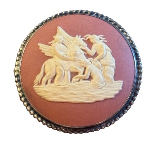 Vintage English gilt sterling Wedgwood Jasperware plaque brooch Pegasus Roman