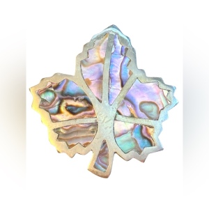 Vintage 1960s Mexico Silver Abalone fancy maple leaf brooch