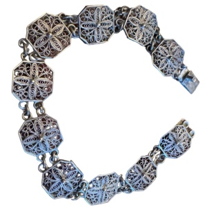 Antique art deco filagree 800 silver cross link bracelet