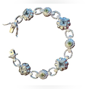 Sterling silver 925 FAS fancy blue crystal facet link bracelet