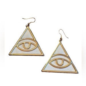 Vintage 1990s Eye of Providence Earrings Egyptian triangle gold finish