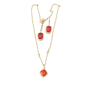 Sterling silver 925 orange crystal DSMK fancy sparkle earrings & necklace set