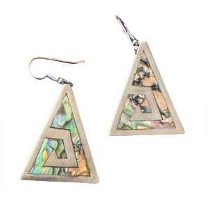 Vintage sterling silver 935 Narvez Mexico Triangle abalone drop dangle earrings