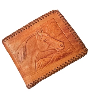 Vintage Hand Tooled Bifold Leather Wallet HORSE design Mexico Artisan