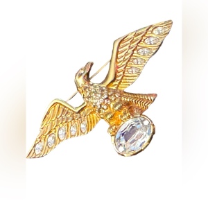 Vintage Swarovski 1980s majestic bald Eagle brooch (swan) Authentic gold finish