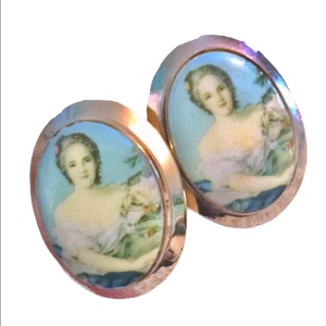 Vintage gold finish fancy glass cameo cufflinks ladies heavy