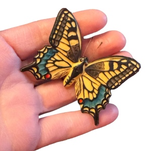 1930s Vintage Early resin Swallowtail aged painted butterlfy brooch