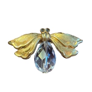 Vintage gold finish NAPIER crystal bug insect brooch