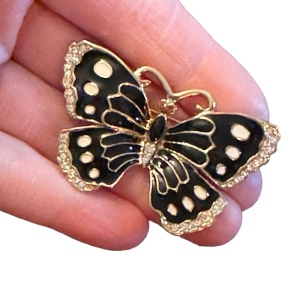 Jackie Orr Butterfly Brooch Designer Collection Enamel Rhinestone Black