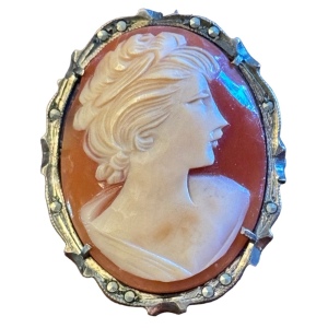 Vintage 800 Silver Carved shell Cameo prndant brooch