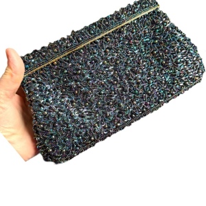 Vintage Black Satin bead Shoulder Bag Evening Purse Sequins gold clutch event