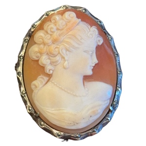 Vintage sterling silver 925 carved cameo large brooch pendant