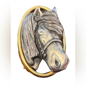 Vintage pewter & gold finish ornate design horse brooch