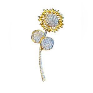 Lovely gold finish rhinstone crystal sunflower brooch