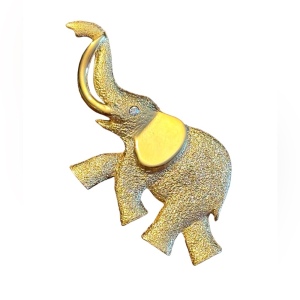 Vintage gold finish textured elephant brooch