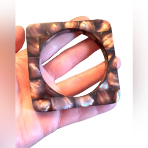 Vintage square shell inlay bangle bracelet