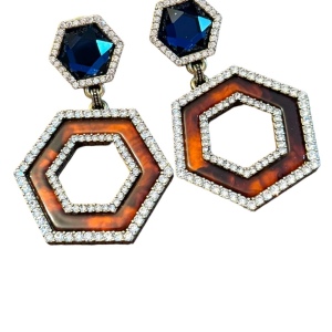 Lovely Heidi Daus substantial rhinestone dangle earrings with blue and brown HEX