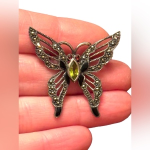 Vintage ornate sterling silver 925 Marcasite antiqued butterfly brooch