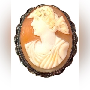 Antique silver 800 ornate carves shell cameo brooch