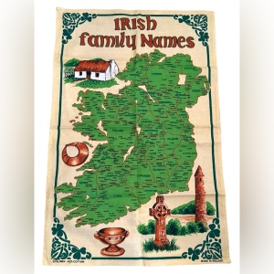 Lovely vintage Irish family names tea towel linen & cotton LN