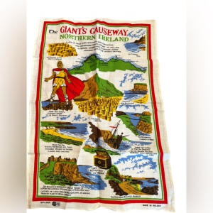 Vintage tea towel linen Giants Causeway Northern Ireland