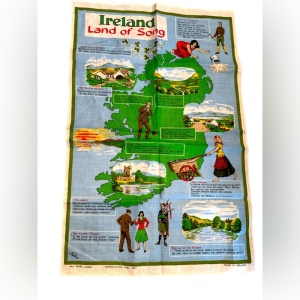 Ireland land of song tea towel mid century vintage