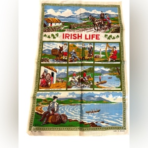 Mid century irish Life Tea towel 20x30”