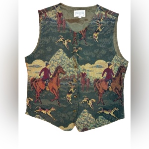 Vintage 80s Horse Hunting Tapestry Vest equestrian VG