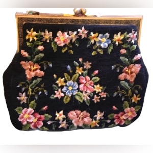 Antique Petite point flowers spectacular purse needlepoint