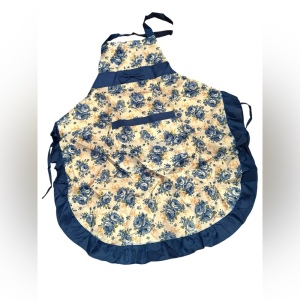 Vintage Blue flower ruffled apron LN