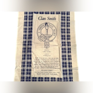 Vintage Cotton Linen 20x32” Clan Smith Scottish Names Tea towel