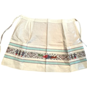 Vintage Cotton Linen apron with pockets stitch embroidery