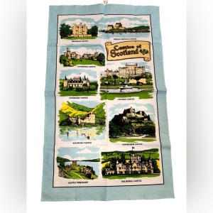 Vintage tea towel 20x32” Scottish Linen mid century kitchen