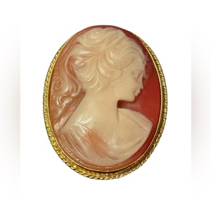 Vintage Spinx Gold finish resin CAMEO brooch