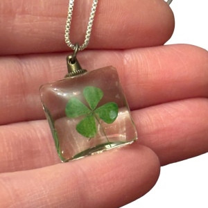 Vintage sterling silver 925 glass 4 leaf clover pendant necklace