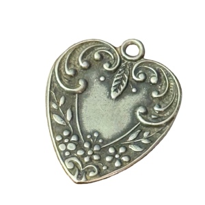 Antique Victorian Ornate scrolled heart design pendant charm sterling silver 925