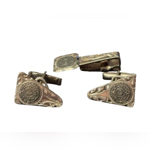 Vintage NEW sterling Mexico aztec Mayan calendar tie clip and cufflinks boxed