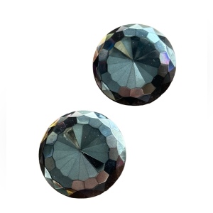 Vintage black hematite faceted glass round clip on earrings