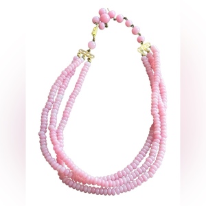 Antique CZECH Art deco pink glass hand made multi dtrand bead necklace