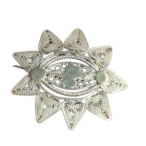 Antique silver filagree 800 fancy starburst brooch