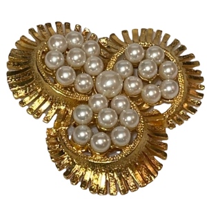 Vintage gold tone & faul pearl ornate spiral brooch CORO