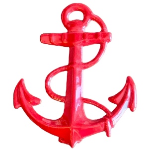 Vintage red nautical anchor metal brooch