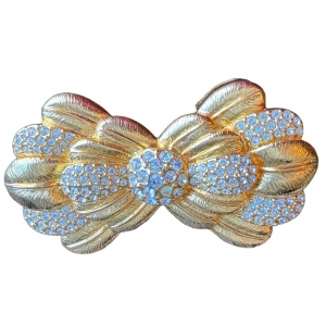 Gold rhinestone Swarovski crystal authentic bow brooch