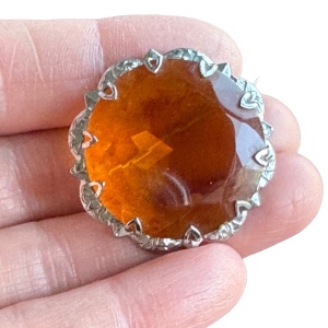 Vintage silver MIZPAH amber crystal round Scottish fancy brooch